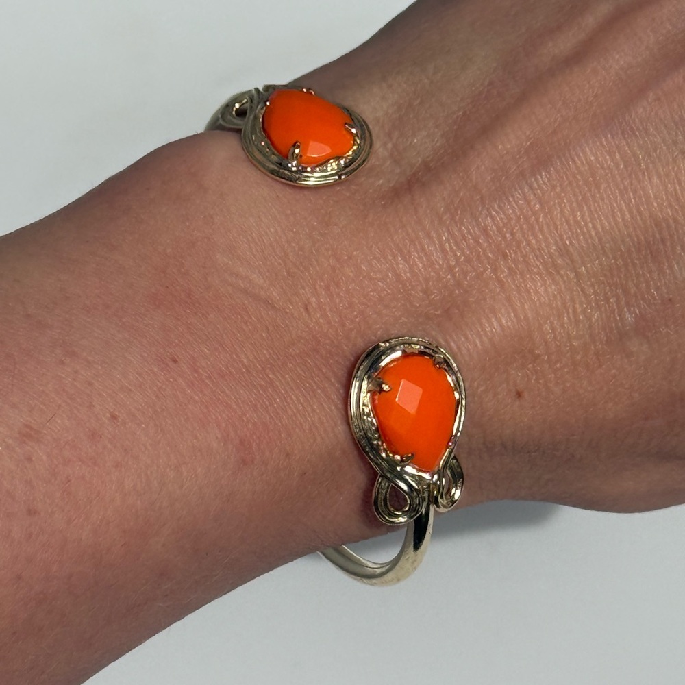 Kendra Scott Gold Open Cuff Bracelet with Bright Orange Stones - Picture 4 of 5